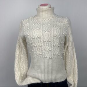 Clifford & Willis Chic Ivory Cable Knit Turtleneck Sweater